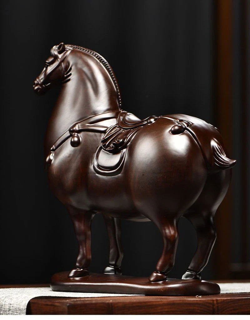 Wooden Horse Figurine 14cm Hand Carved Tang Style Zodiac Home Office Decor 07FC0E-D4 - KOEEK