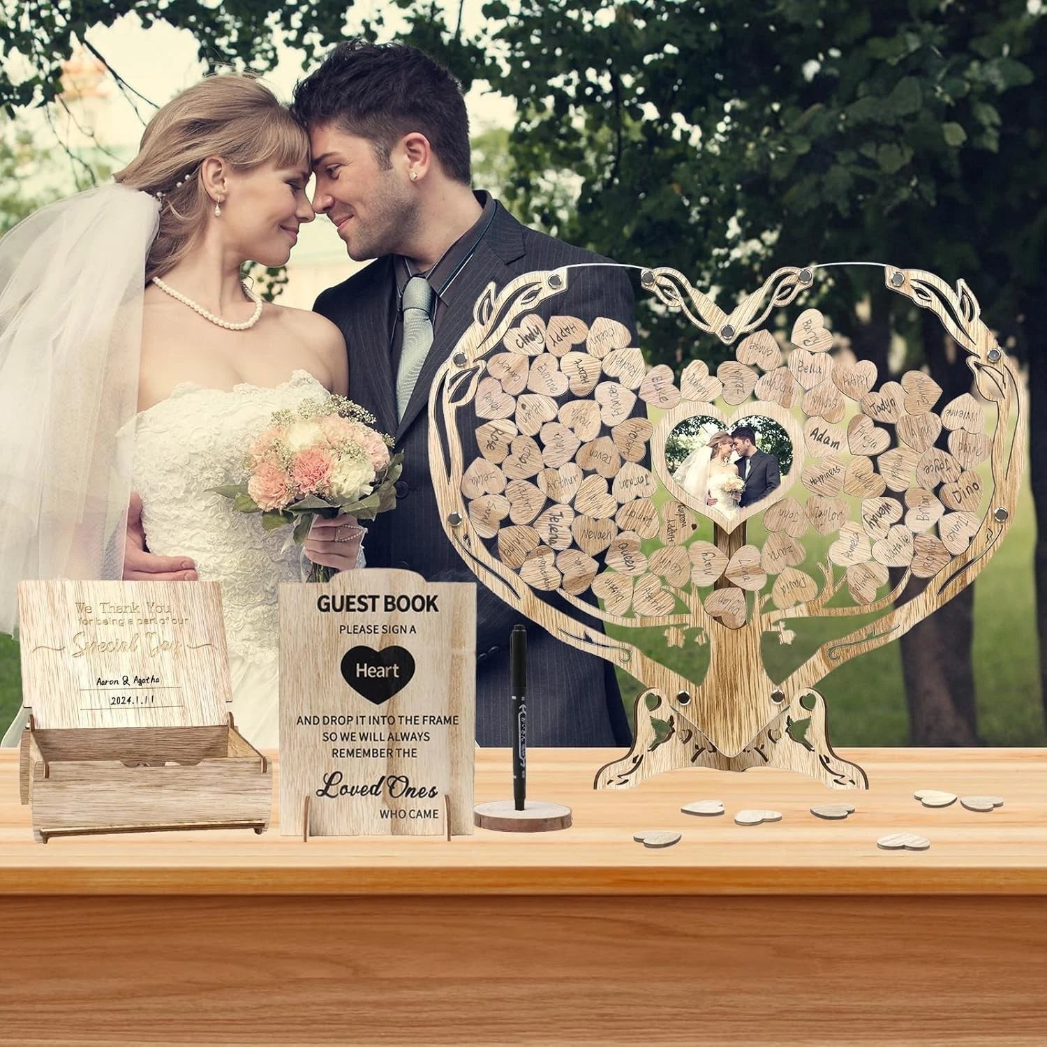 Heart-shaped wedding guest book alternative, vintage wooden 07FC0E-D4 - KOEEK