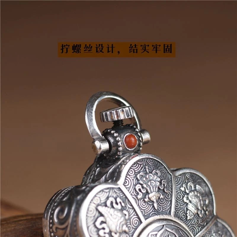 Lotus Eight Treasures Six Syllable Mantra Openable Amulet Box Ethnic Necklace 07FC0E-D4 - KOEEK