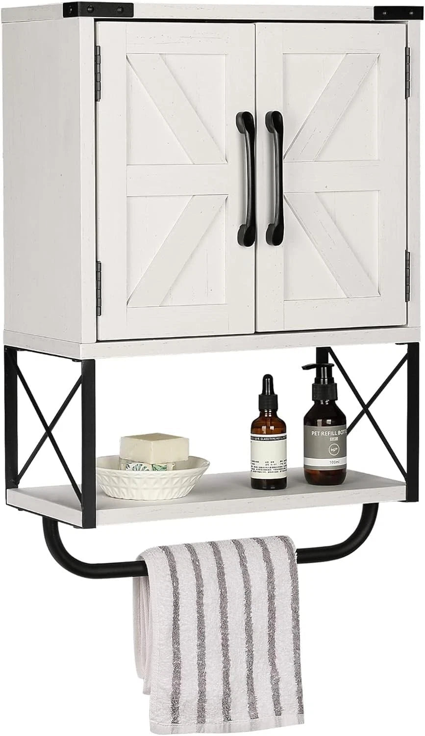 Rustic medicine cabinet with two barn doors, wooden wall-mounted 07FC0E-D4 - KOEEK