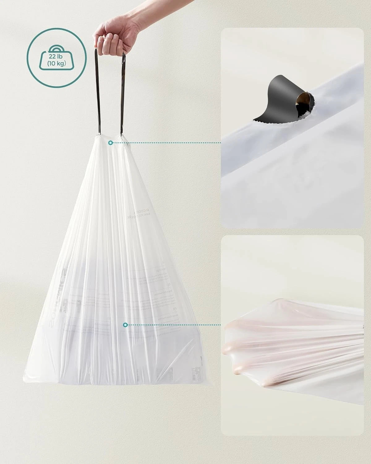 180 pull-string kitchen garbage bags, 4 rolls, white 07FC0E-D4 - KOEEK