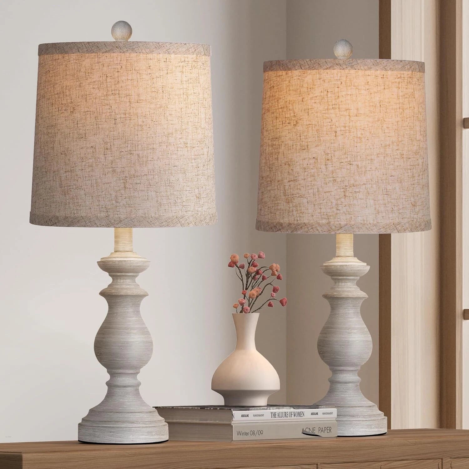 Traditional Table Lamp Set of 2, Rustic Farmhouse Table Lamps for Living Room 07FC0E-D4 - KOEEK