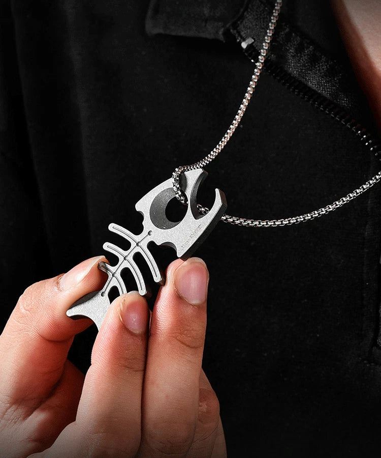 Titanium Alloy Fishbone Shape Bottle Opener Keychain Necklace Pendant EDC Gift 07FC0E-D4 - KOEEK