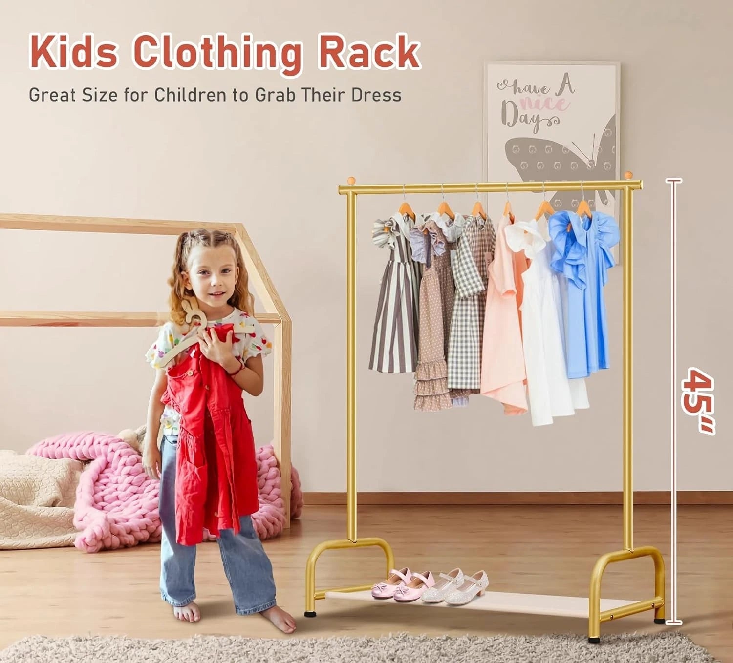 Baby Clothing Rack, Small Kids Clothes Rack with Bottom Storage Shelf 07FC0E-D4 - KOEEK