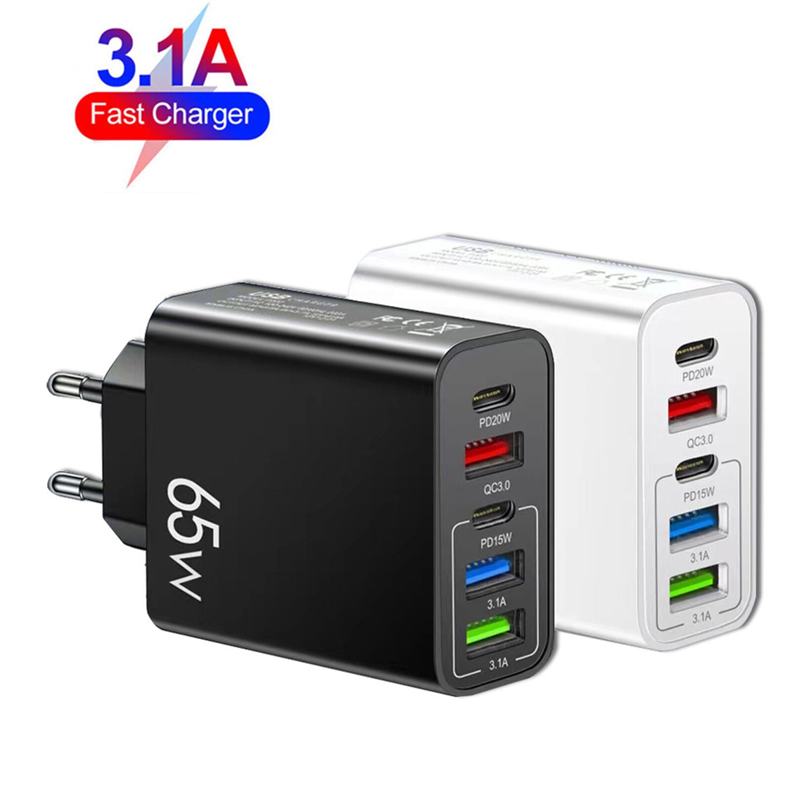 new 65W Charger Fast Charging Station 2type c PD+3USB Lightweight Portable Charger koeek - KOEEK