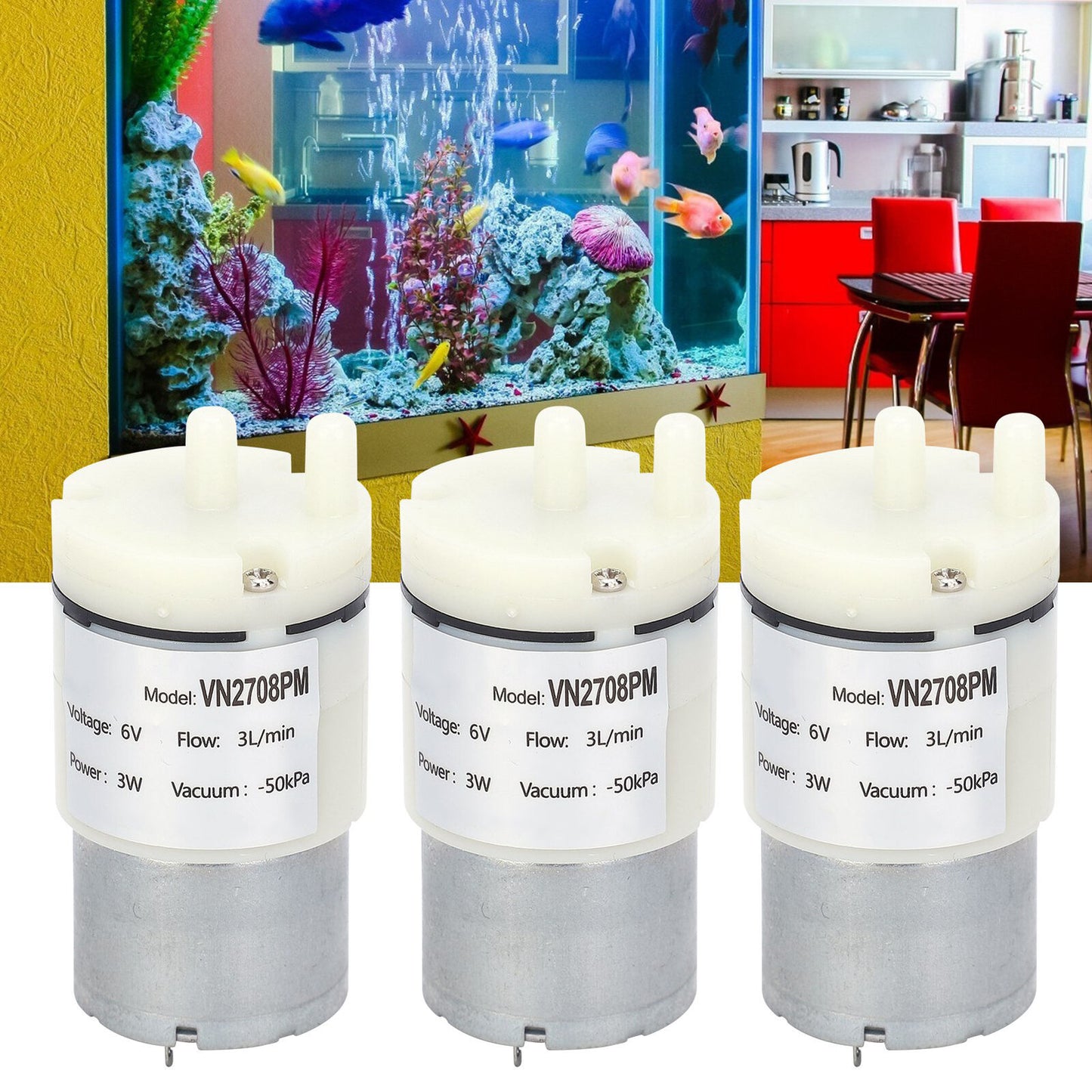 new 3Pcs Diaphragm Pump Mini Vacuum Water Motor For Fish Tank DC 6V VN2708PM koeek - KOEEK