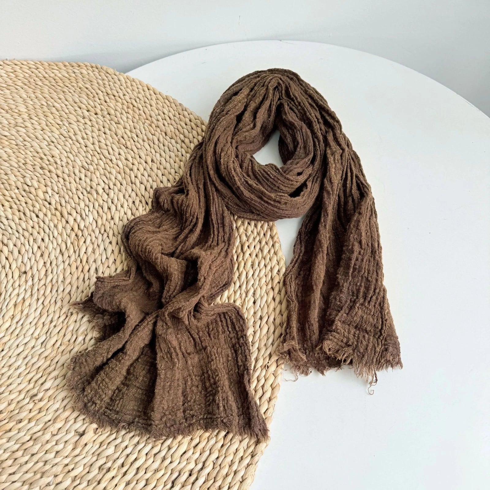 Unisex Cotton Wrinkled Scarf Solid Color Autumn Neckerchief Shawl Wrap Bandana 07FC0E-D4 - KOEEK