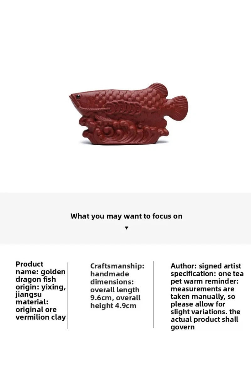 9.6cm Purple Clay Handcarved Dragon Fish Tea Pet Auspicious Fengshui Ornament 07FC0E-D4 - KOEEK