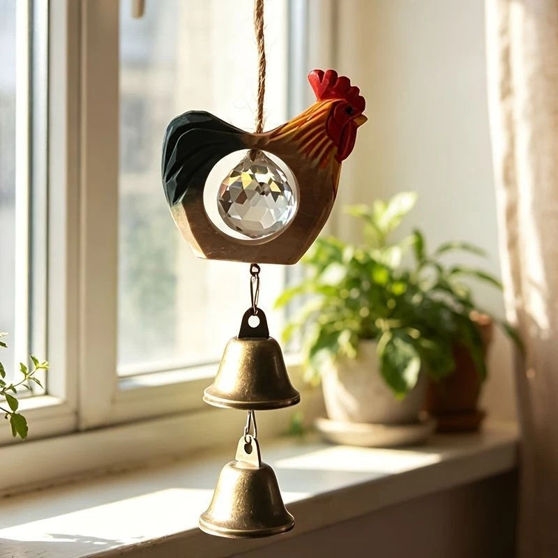 Hand Carved Rooster Wind Chime Crystal Bell Window Garden Hanging Decor 07FC0E-D4 - KOEEK