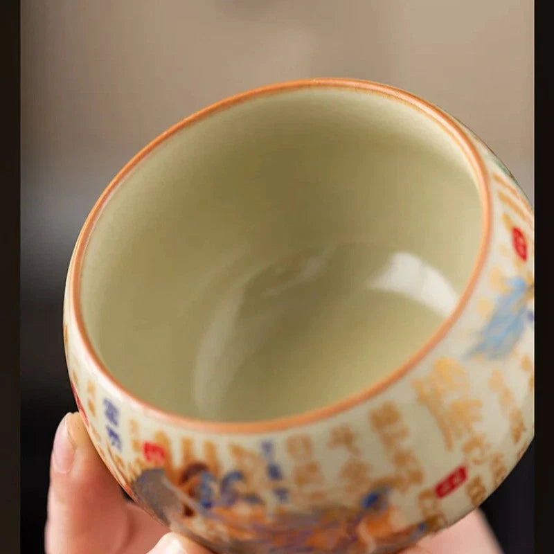 150ml Ceramic Ru Kiln Handpainted Dragon Phoenix Zen Tea-tasting Cup Master Cup 07FC0E-D4 - KOEEK