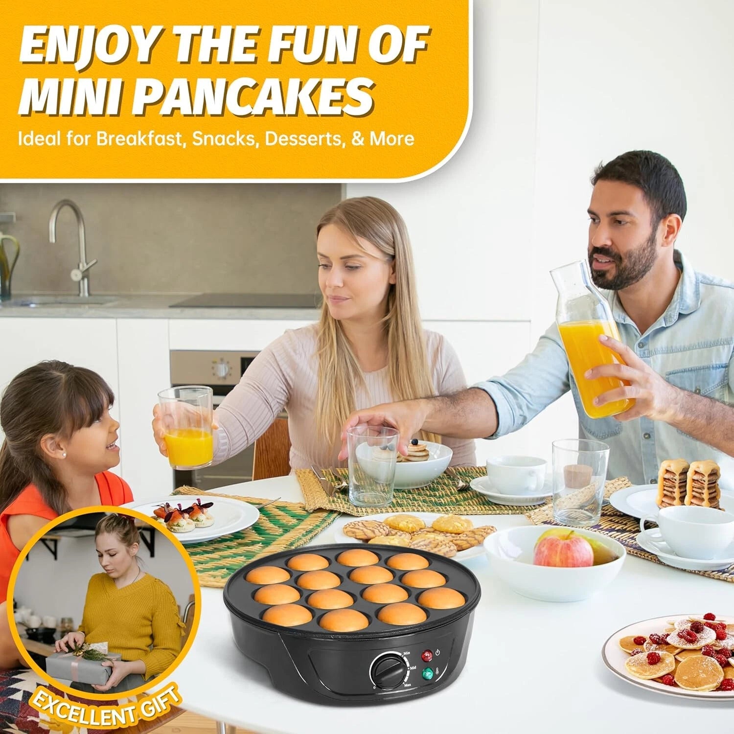 Non-Stick Mini Pancake Maker, Electric Pancake Pan with Controls, Black 07FC0E-D4 - KOEEK