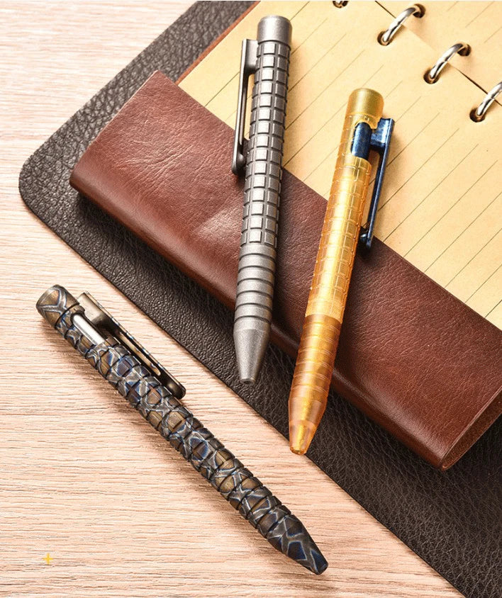 Titanium PEI Ballpoint Pen Bolt Action Signature Writing Pocket Pen 5pcs Refills 07FC0E-D4 - KOEEK