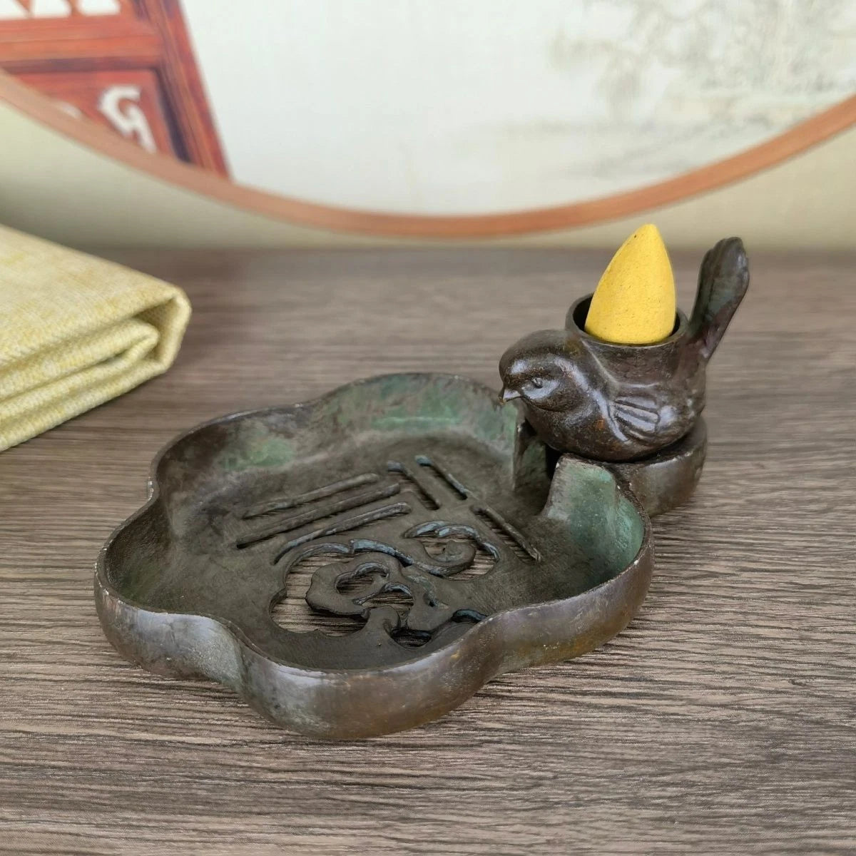 11cm Backflow Incense Burner Fu Character Brass Aromatherapy Tea Art Decor 07FC0E-D4 - KOEEK