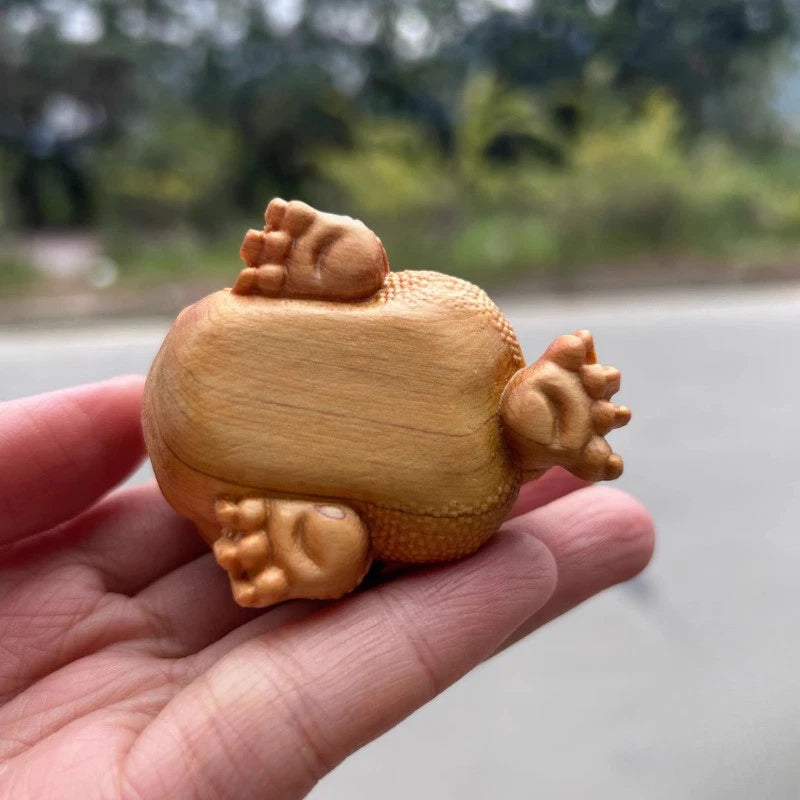 1Pc Cliff Cypress Wood Handmade Carve Golden Toad Fortune Tea Pet Ornament 07FC0E-D4 - KOEEK