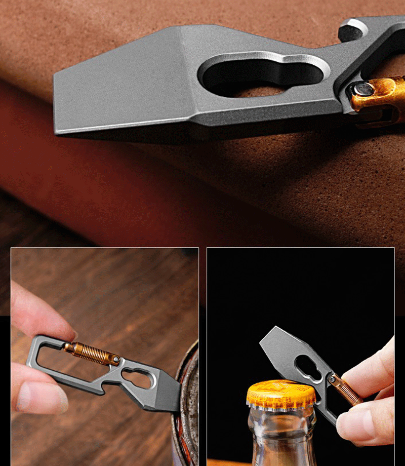 Titanium Keychain Pry Bar Crowbar Bottle Opener with Carabiner EDC Multi Tools 07FC0E-D4 - KOEEK