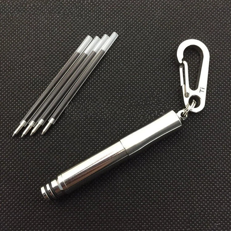 Titanium Pocket EDC Ballpoint Pen Signature Write Pen with Key Ring 5 Refills 07FC0E-D4 - KOEEK