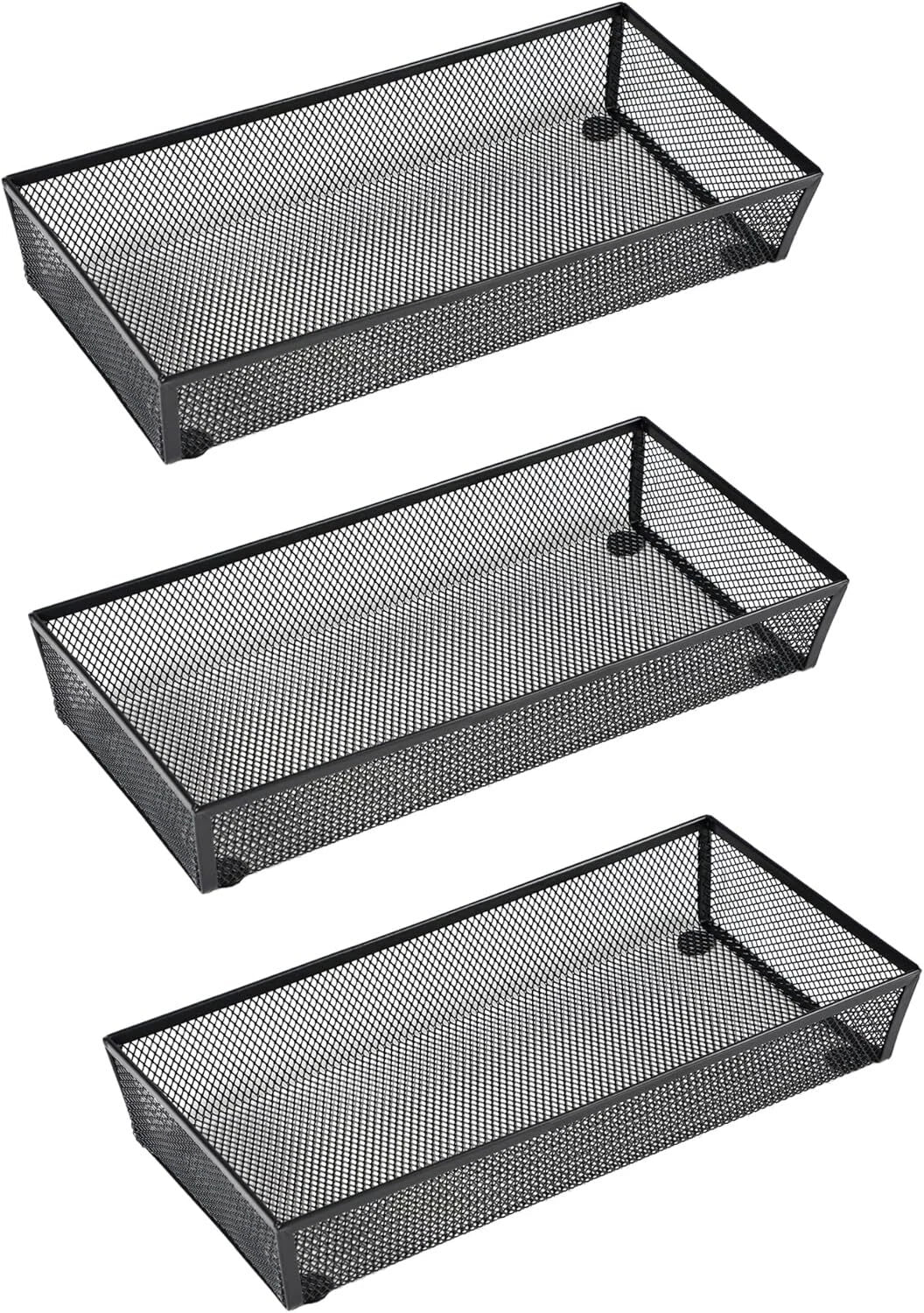 3-Piece Mesh Drawer Organizer, Cutlery Tabletop Storage Tray (12 x 6 x 2 inches) 07FC0E-D4 - KOEEK