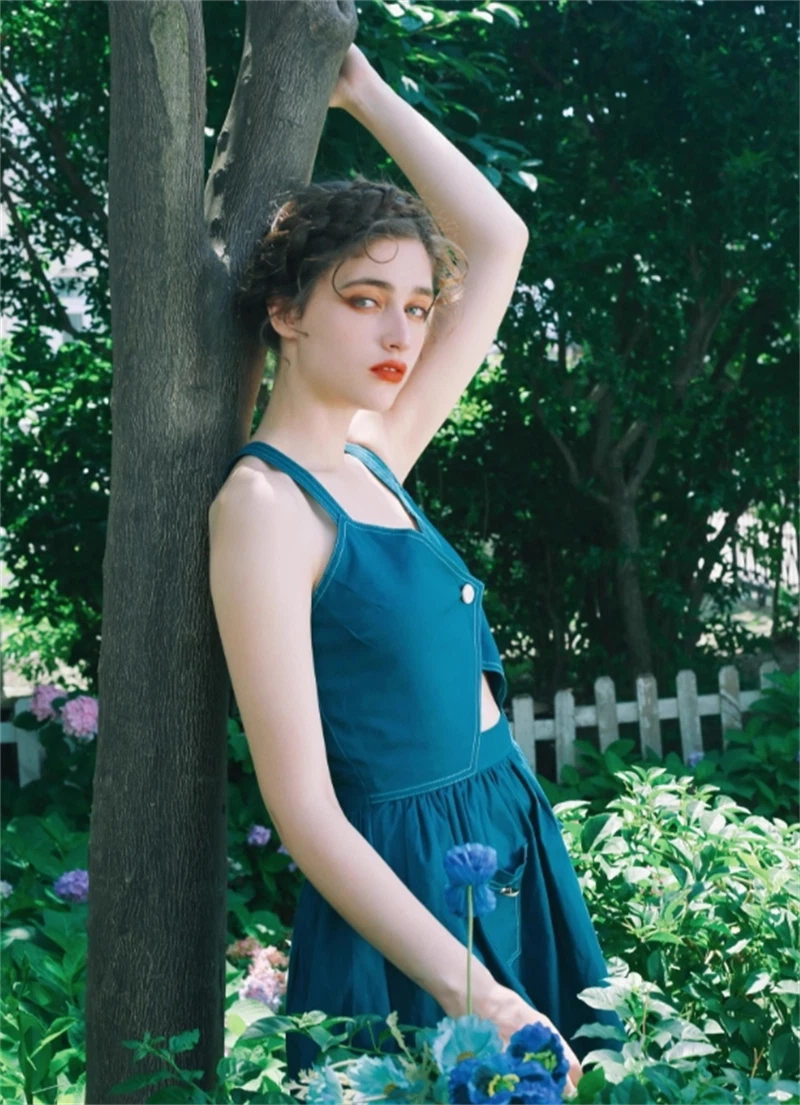 Movie Lolita V-neck Dress Jeans Blue Suspender Dress Cute Girl Summer Cosplay 07FC0E-D4 - KOEEK