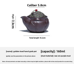160ml Yixing Purple Clay Handmade Golden Toad Hand Grab Pot Tea Kettle Teaware 07FC0E-D4 - KOEEK