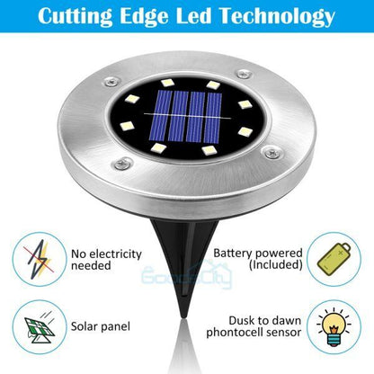 new Solar In Ground Lights LED Outdoor Flat Buried 8LED Light Lawn Pathway Garden