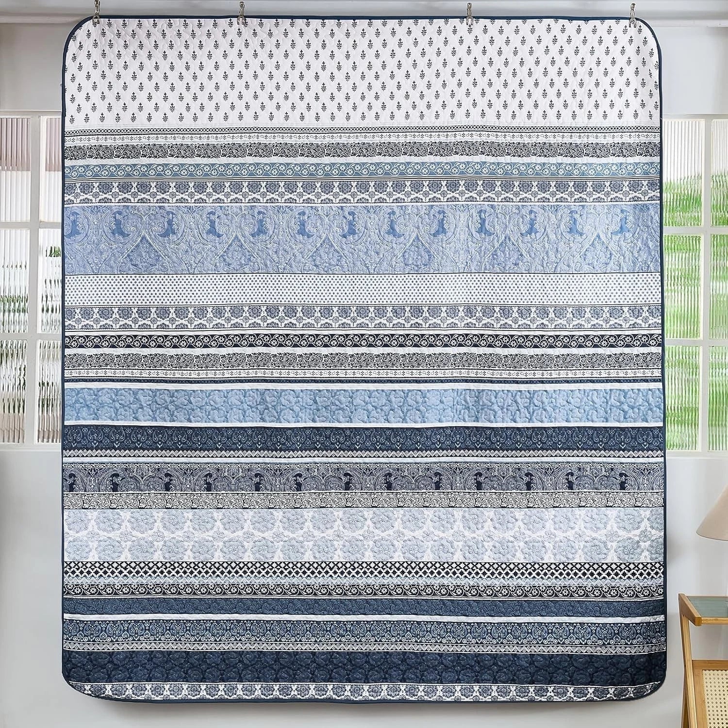 Bohemian Style Quilt Set (Queen Size) Navy Blue Bohemian Style 3-Piece Quilt Set 07FC0E-D4 - KOEEK