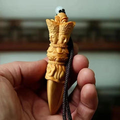 10CM Cliff Cypress Wood Handmade Carve Handicraft Buddha Statue Ornament Pendant 07FC0E-D4 - KOEEK