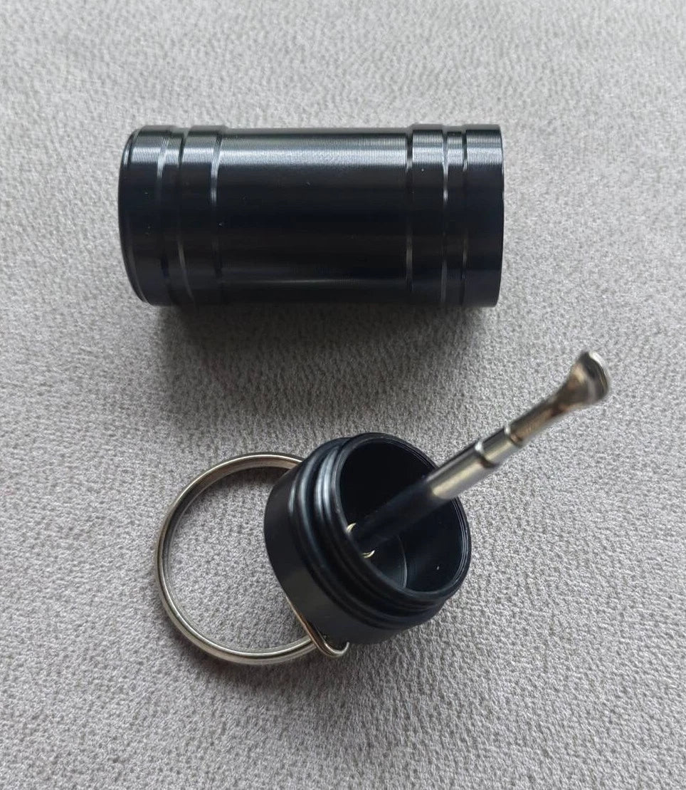 Premium Aluminum Waterproof Medication Pill Container Box Key Chain With Spoon 07FC0E-D4 - KOEEK