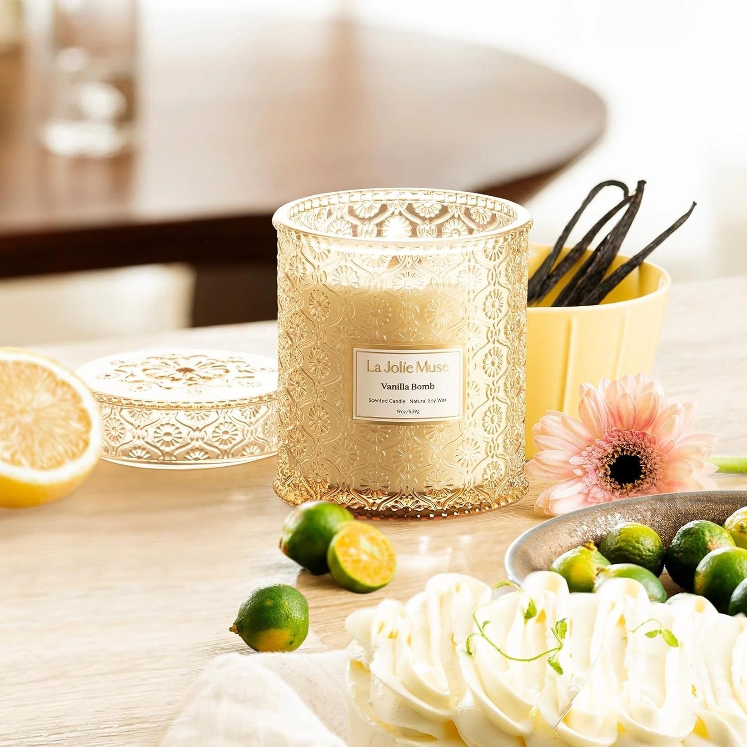 Vanilla Candle, Unisex Aromatherapy Candle Gift Set, 19 oz. Wooden Wick 07FC0E-D4 - KOEEK