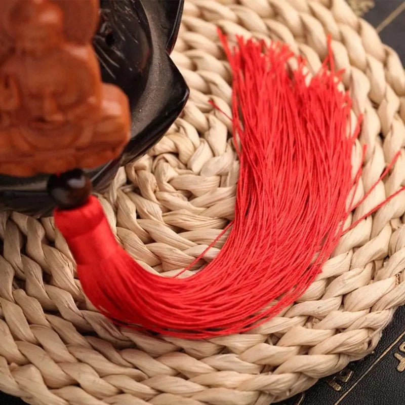 Peach Wood Handcarved Buddha Statue Tassel Amulet Pendant Guanyin Keychain 07FC0E-D4 - KOEEK