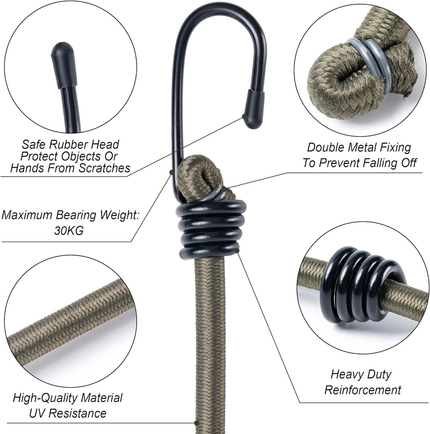 new 8inch Bungee Cords with Hooks,10Pcs Heavy Duty Extra Strong 8inch, Black 07FC0E-D4 - KOEEK