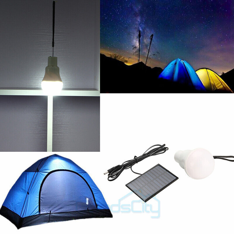 ny Bright Solar Panel Powered LED Lights Pære Lys Telt Lampe Camping Ude/Indendørs