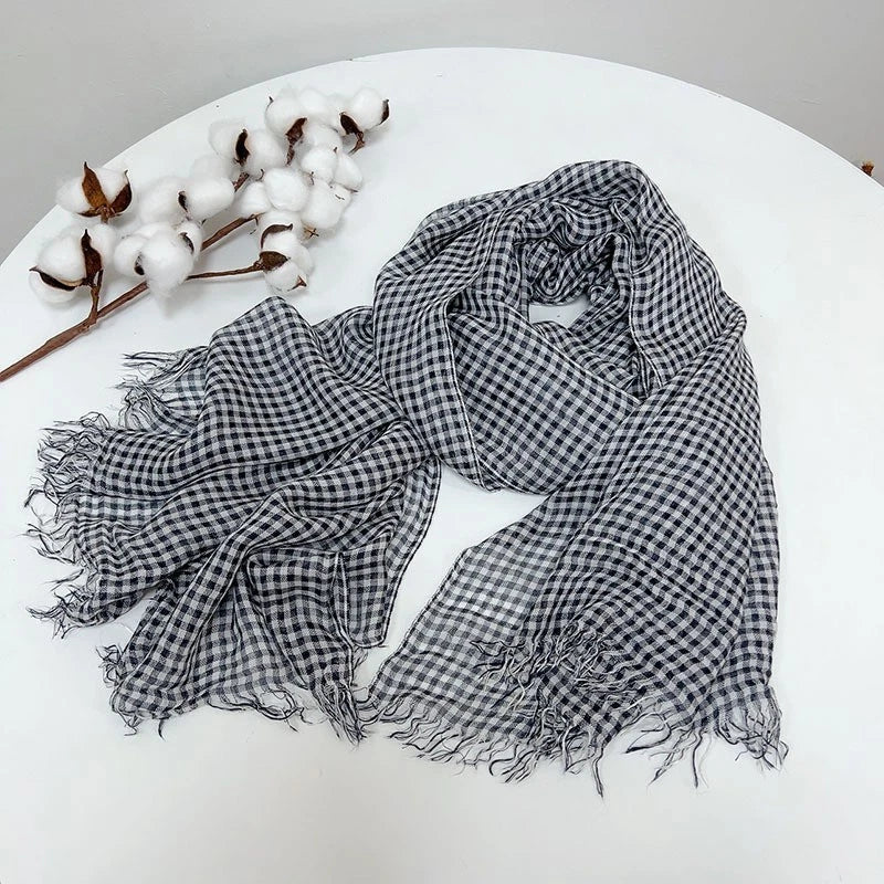 Mens Cotton Made Thin Scarves Black Plaid Soft Bandana Unisex Scarf Stole 07FC0E-D4 - KOEEK