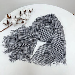 Mens Cotton Made Thin Scarves Black Plaid Soft Bandana Unisex Scarf Stole 07FC0E-D4 - KOEEK