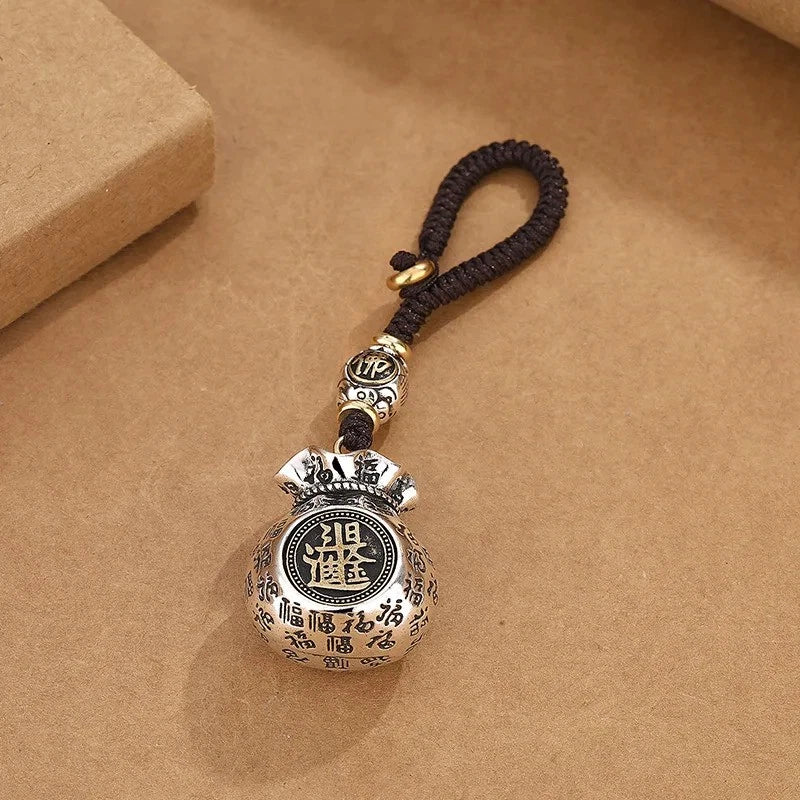 Retro Handmade Relief Coin Money Bag Rotating Keychain Luck Blessing Pendant 07FC0E-D4 - KOEEK