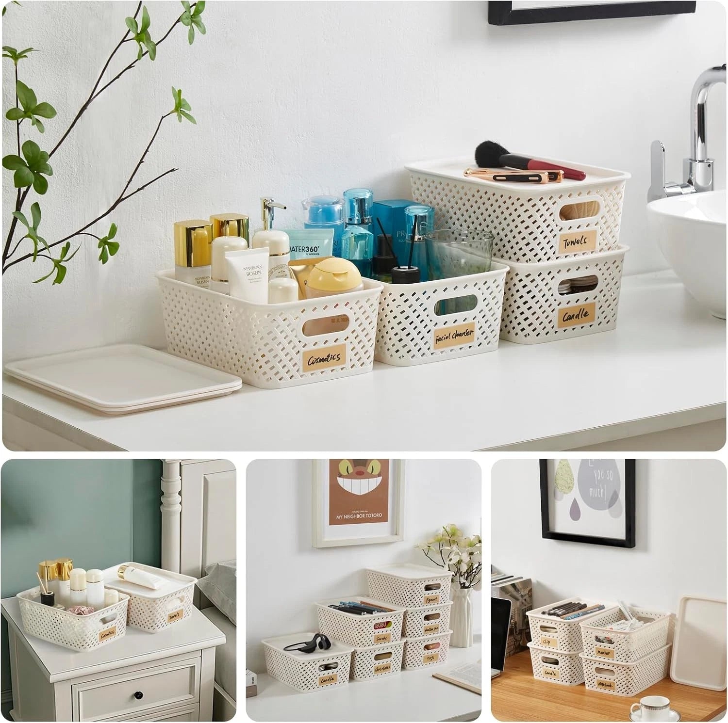 Small plastic twill storage basket,set of 6,dimensions:10.35 x 7.3 x 4.09 inches 07FC0E-D4 - KOEEK