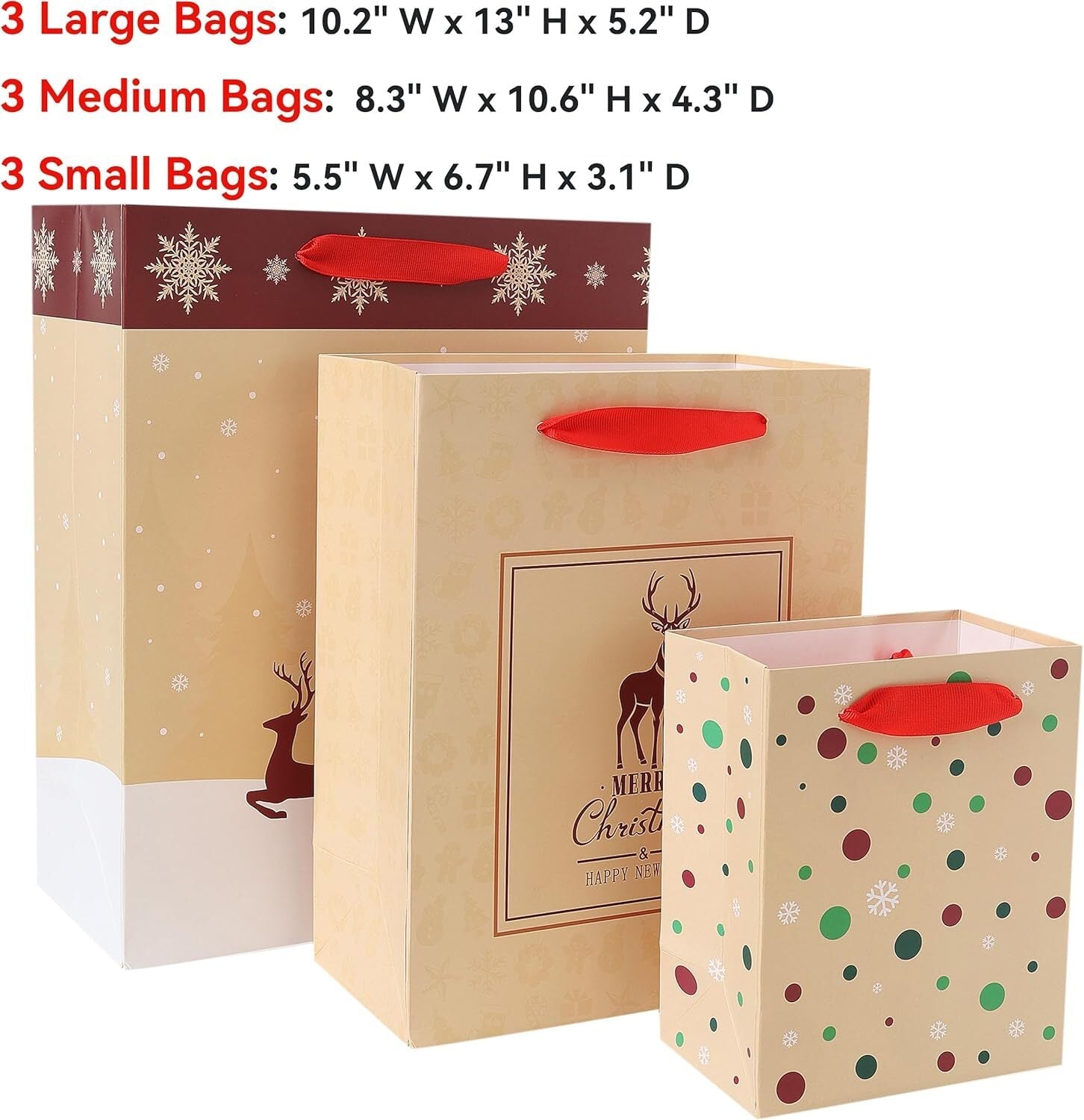 new 9-Pack Yellow Christmas Gift Bags Assorted Sizes 1 Count (Pack of 9), 07FC0E-D4 - KOEEK