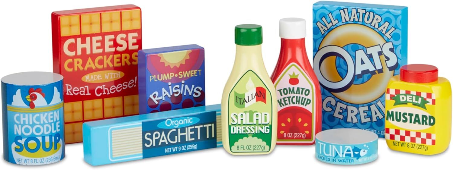new Melissa & Doug Wooden Pantry Products Play Food Set (9 pcs) - Pretend Play...