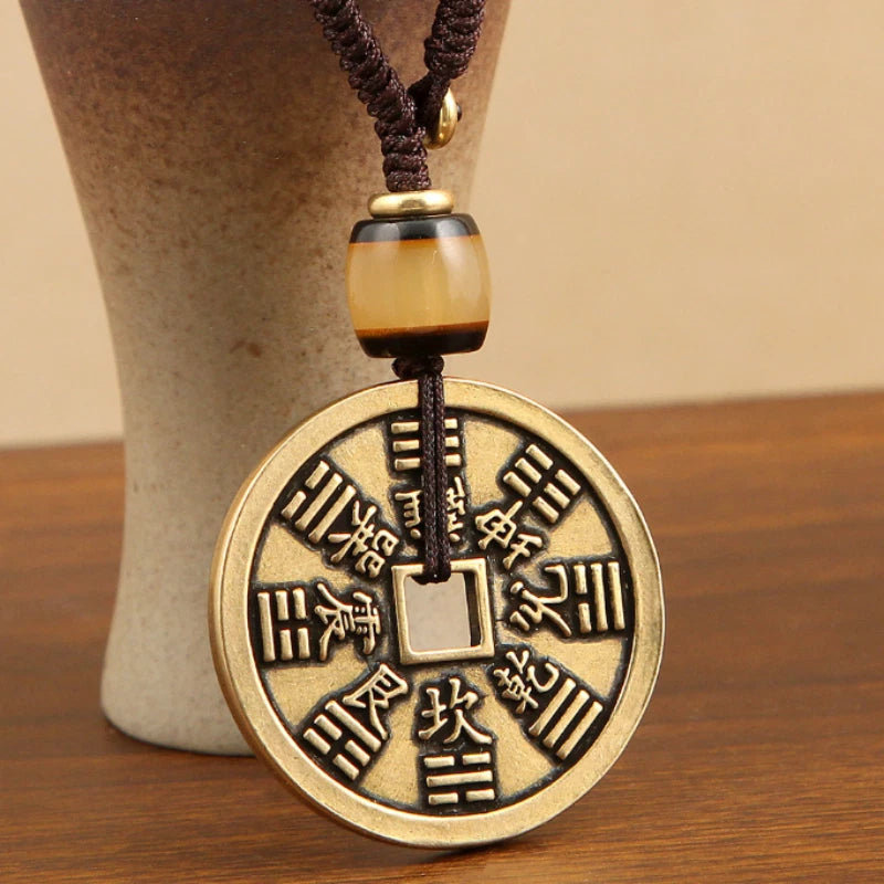 Longhu Mountain Cinnabar Key Chain Brass Eight Trigram Pendant Amulet Key Chain 07FC0E-D4 - KOEEK