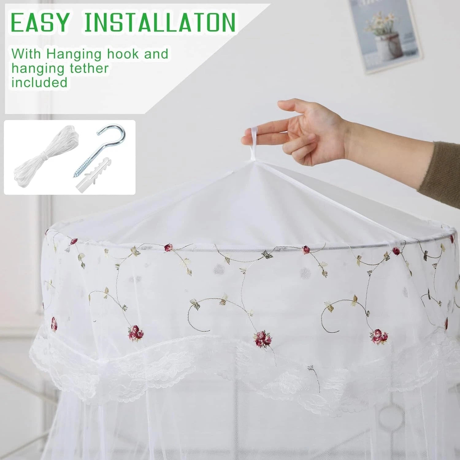 Mosquito Net Bed Canopy for Girls,King Canopy Bed Curtains Queen Size Ceiling 07FC0E-D4 - KOEEK