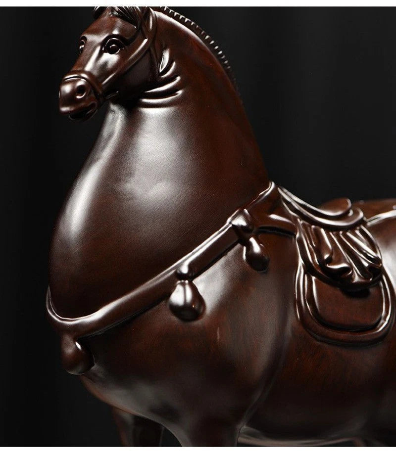 Wooden Horse Figurine 14cm Hand Carved Tang Style Zodiac Home Office Decor 07FC0E-D4 - KOEEK