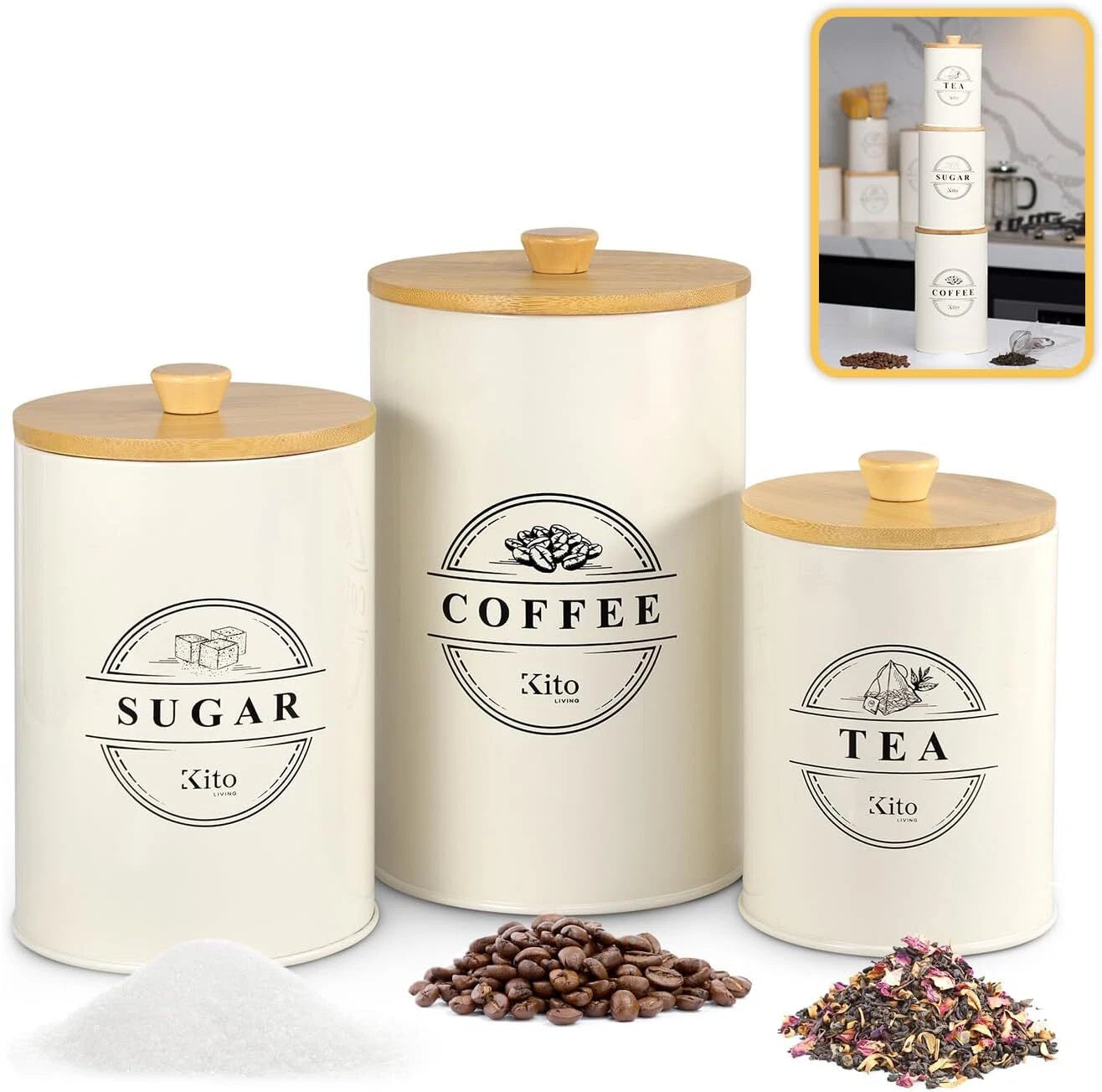 Jar Set for Kitchen Countertop Storage, Food Storage Containers Cream Color 07FC0E-D4 - KOEEK