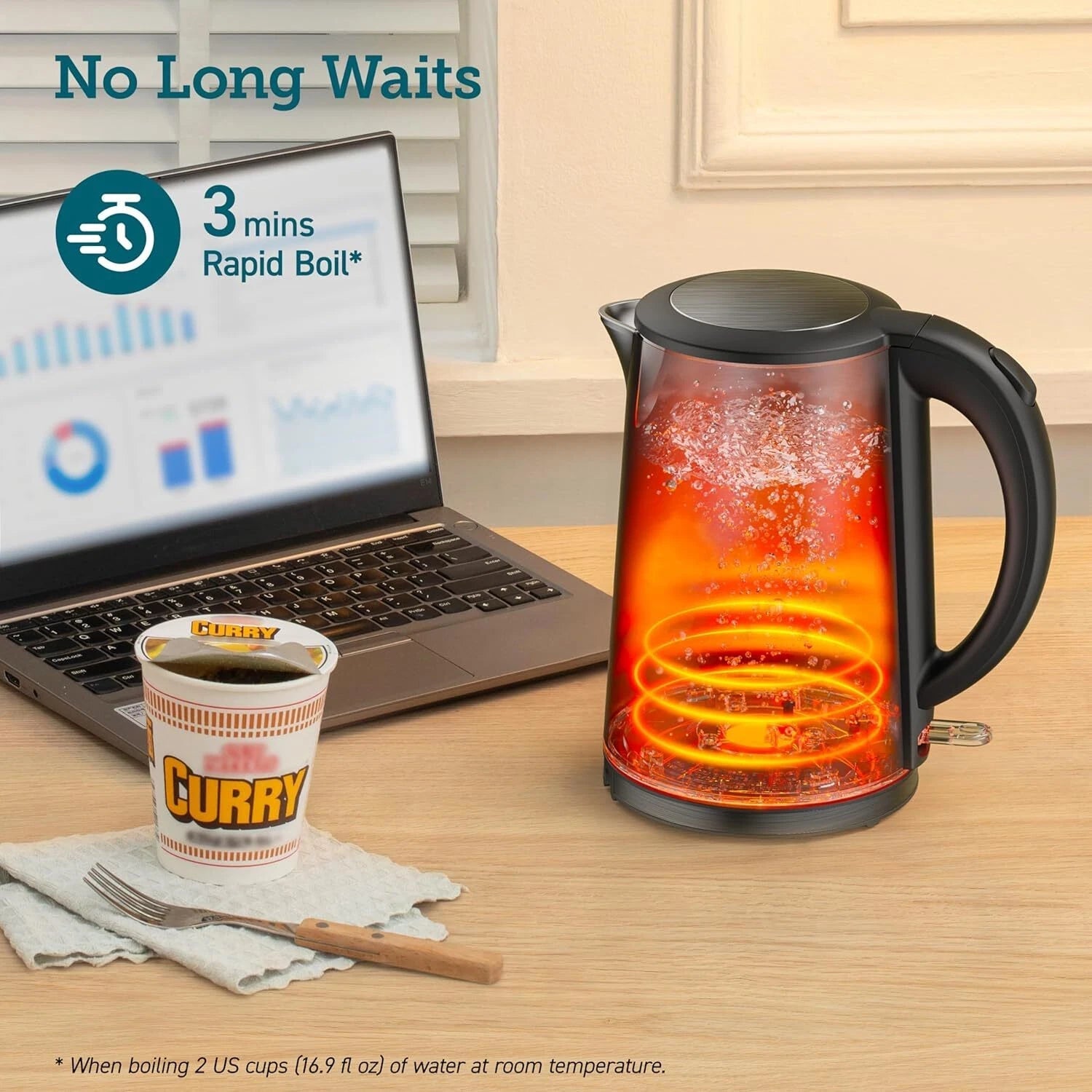 Electric kettle, double wall stainless steel, 1.5 liters/1500 watts, black 07FC0E-D4 - KOEEK