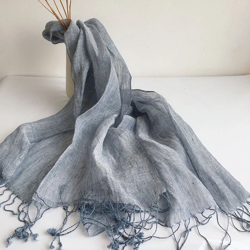 Hot Mens Flax Linen Scarf Breathable Tasseled Solid Shawl Bandana Neckerchief 07FC0E-D4 - KOEEK