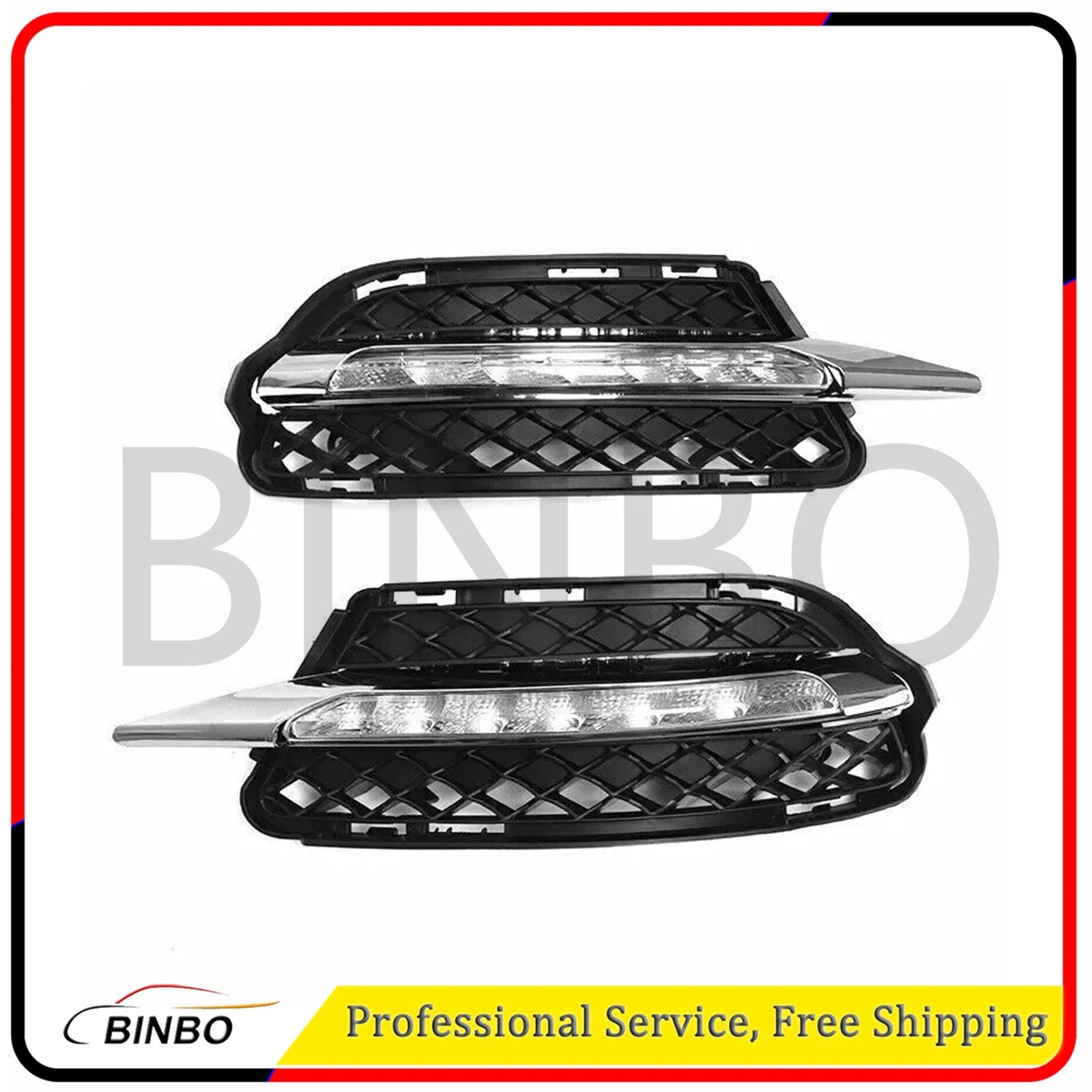 Pair of Front Bumper Grille w/ DRL LED Fog Light Lamp Kit for Benz W221 2010-12 07FC0E-D4 - KOEEK