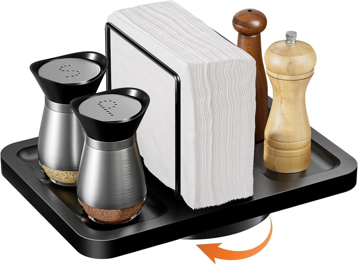 Rotating Napkin Holder for Table, Black Metal Holder  Not Including Shakers