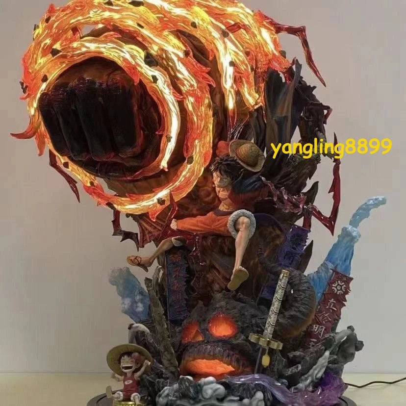 Anime Figure Flame Emperor Luffy Monkey D Luffy PVC Statue Model Light up 60cm 07FC0E-D4 - KOEEK