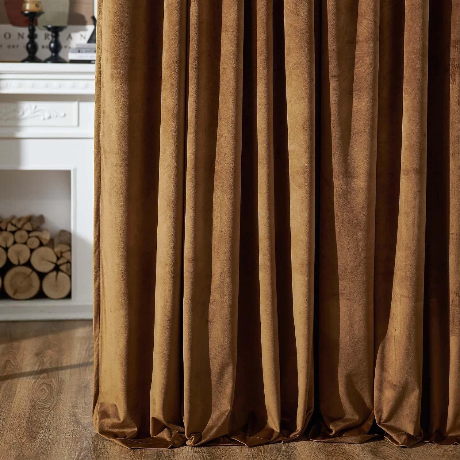 Golden brown blackout velvet curtains Size: 52 inches × 84 inches, golden brown. 07FC0E-D4 - KOEEK