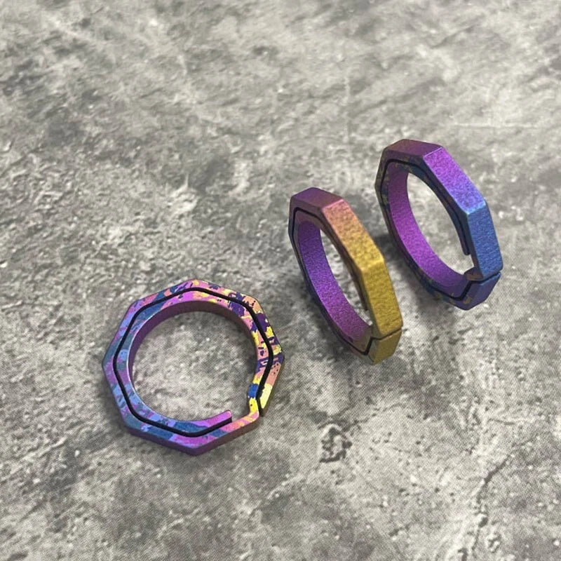 3PCS Outdoor EDC Mini Coloful Titanium Alloy Keychain Concise Octagon Key Ring 07FC0E-D4 - KOEEK