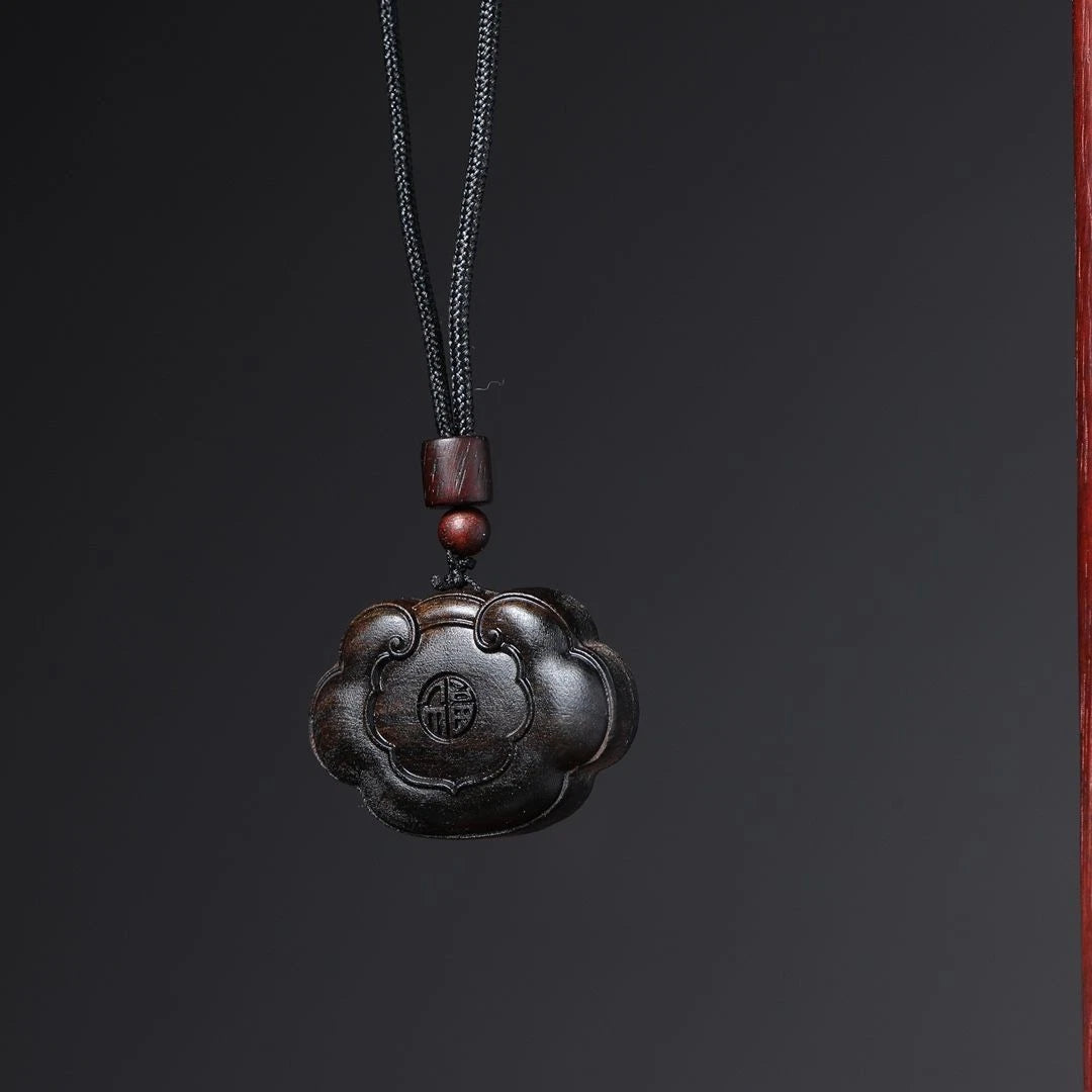 Agarwood Longevity Lock Ruyi Pendant Hand Carved Amulet Women Buddhist Jewelry 07FC0E-D4 - KOEEK