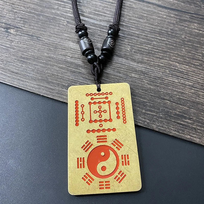 Taoist Brass Pendant Taiji Bagua Symbol Amulet Pendant Necklace for Men Women 07FC0E-D4 - KOEEK